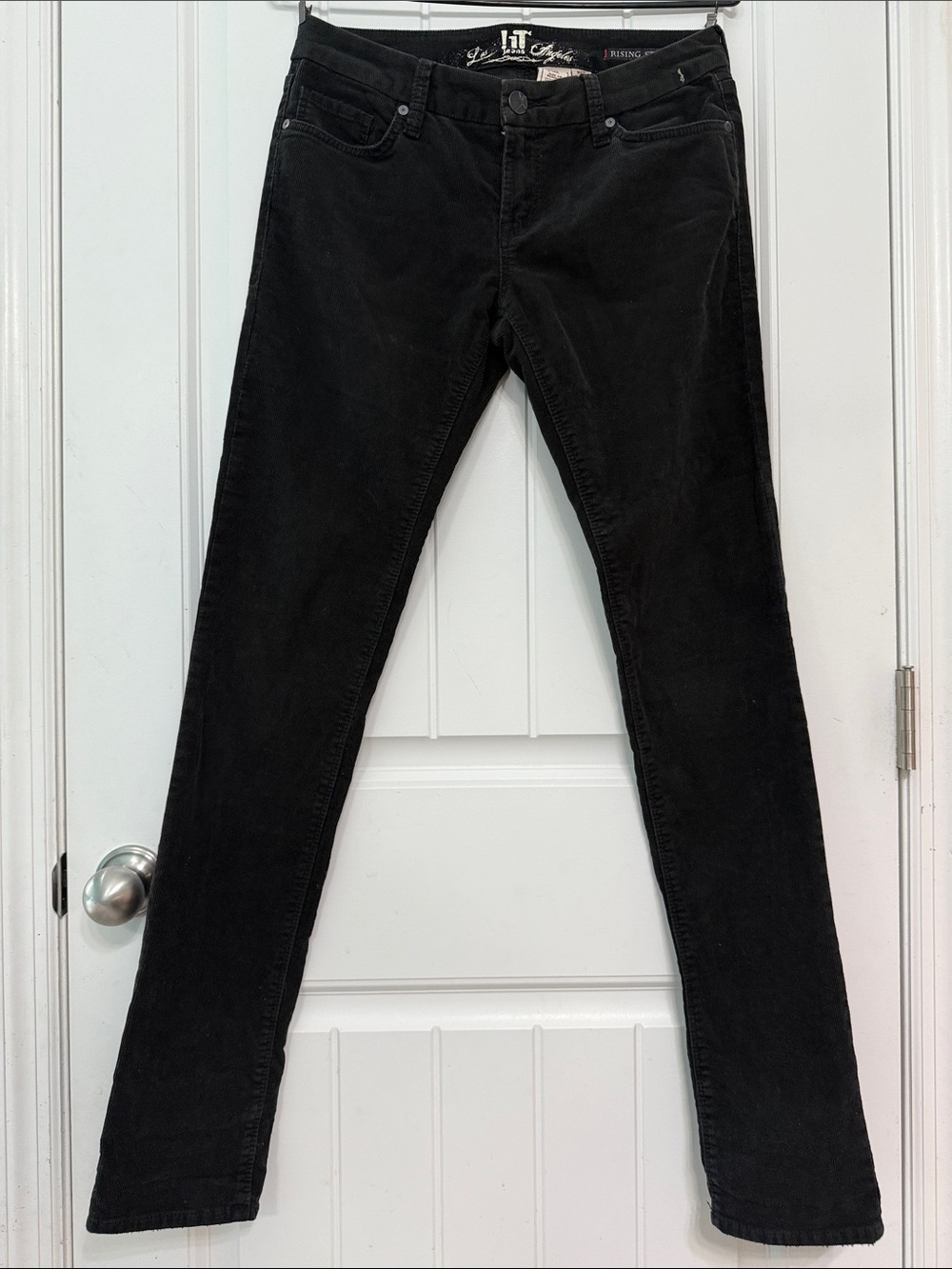 !iT jeans Los Angeles Black Slim Corduroy Pants size 28 Y2K VTG 90s